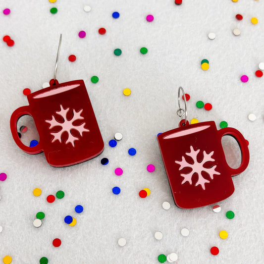 Pendientes en Forma de Taza con Detalle de Estrella de Navidad en acrílico brillante y irisado