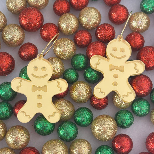 Pendientes de Galleta de Jengibre de Navidad pequeños en Acrílico Efecto Espejo Dorado